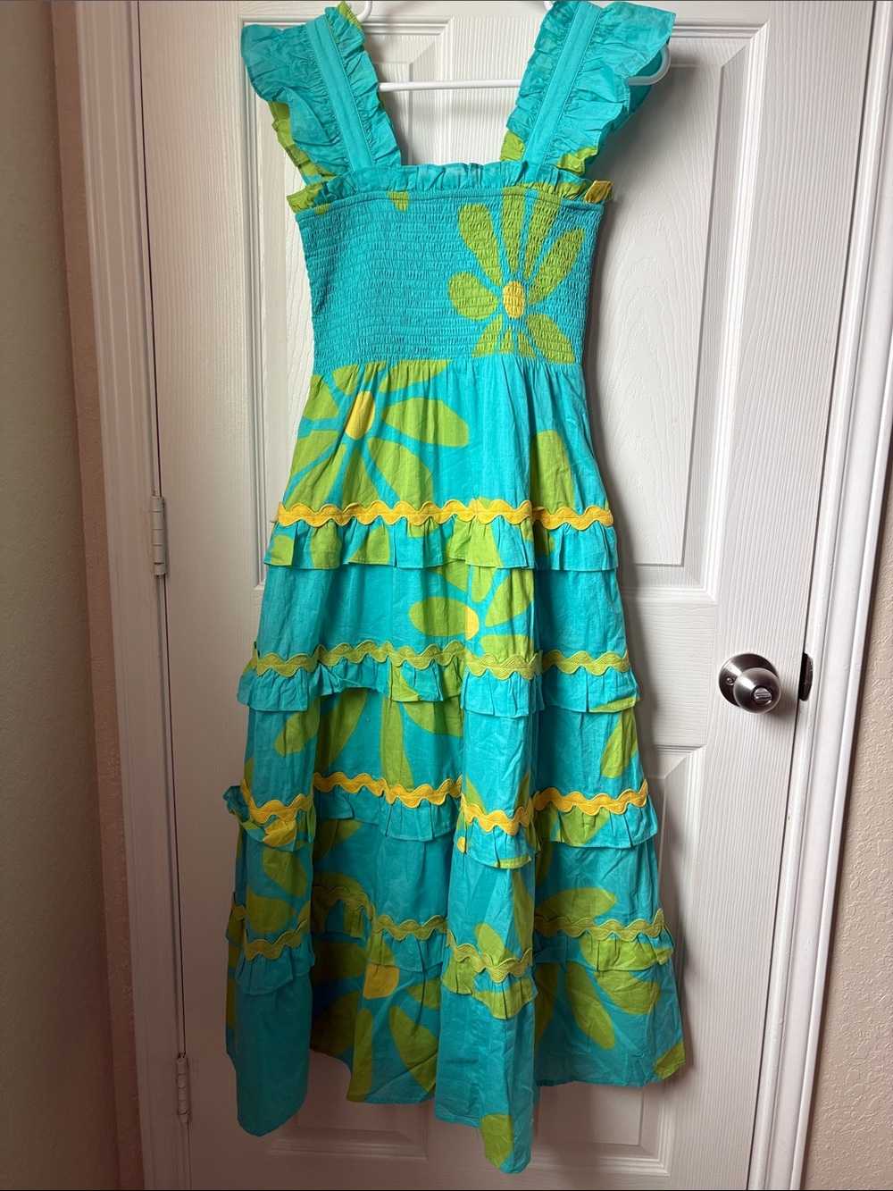 J. Marie 100% Cotton Indi Floral Ruffle Tier Ric Rac Dress - Picture 2 of 5